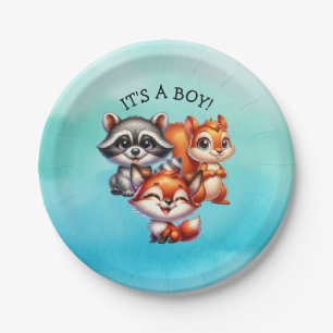 Es ist ein Junge Woodland Creatures Babydusche Pappteller