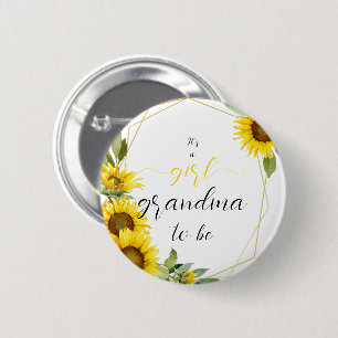 Es ist ein Mädchen! Aquarell-Sonnenblume Oma-in-sp Button