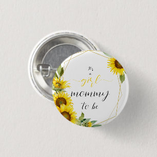 Es ist ein Mädchen! Aquarell-Sonnenblume werdende  Button