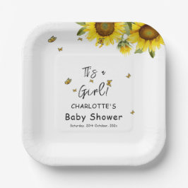 Es ist ein Mädchen! Aquarellblumen und Schmetterli Pappteller