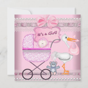 Es ist ein Mädchen Baby Ankündigung Rosa Kinderwag