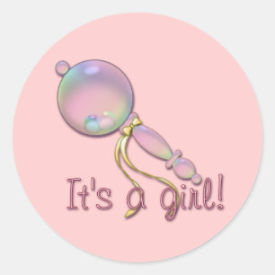 ES IST EIN MÄDCHEN BABY RATTLE VON SHARON SHARPE RUNDER AUFKLEBER