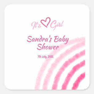 ES IST EIN MÄDCHEN BABY SHOWER PINK REGENBOGEN PAS QUADRATISCHER AUFKLEBER