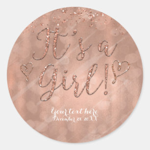 Es ist ein Mädchen Baby Shower Pink Rose Gold Glam Runder Aufkleber