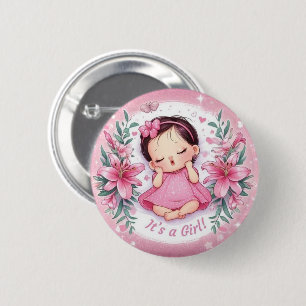 Es ist ein Mädchen Baby Shower Rosa Abzeichen mit Button