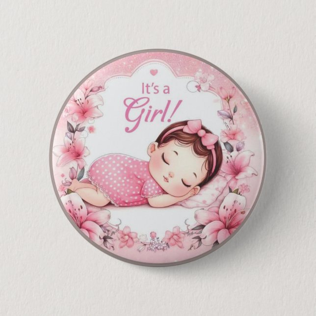 Es ist ein Mädchen Baby Shower Rosa Abzeichen mit  Button (Vorderseite)