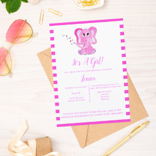 Es ist ein Mädchen Baby Shower Wasserfarbe Elefant Einladung