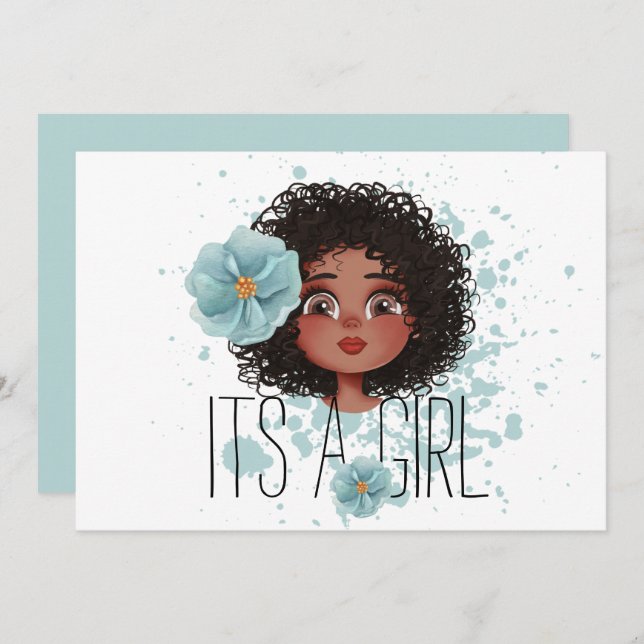 Es ist ein Mädchen, Blueflower, Baby-Mädchen-Gebur Ankündigung (Vorne/Hinten)