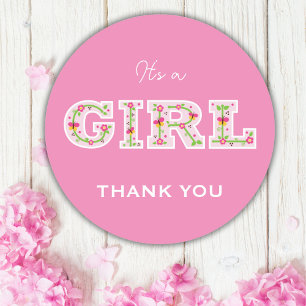 Es ist ein Mädchen, Blume und Schmetterlinge Babyd Runder Aufkleber