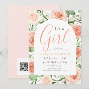 Es ist ein Mädchen - Blush Pink Floral Baby Shower Einladung