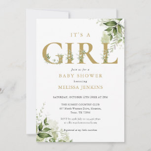 Es ist ein Mädchen Botanical Gold Letter Babyparty Einladung