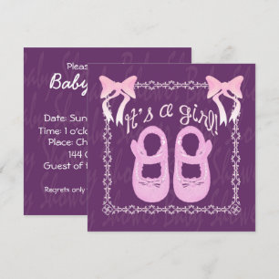 Es ist ein Mädchen Bow Schuhe Lila Baby Shower Ein Einladung