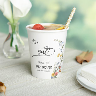 Es ist ein Mädchen! Bunte Wildblumen-Baby-Party Pappbecher