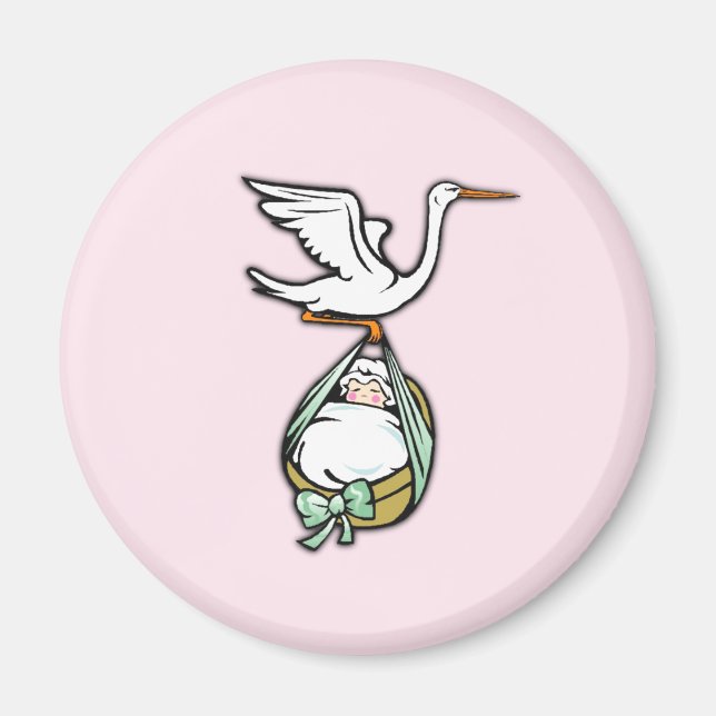 Es ist ein Mädchen, das der Storch auf rosa Lizenz Magnet (Vorne)