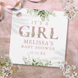 Es ist ein Mädchen Dusty Rose Pink Greenery Baby S Geschenkanhänger