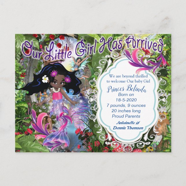 Es ist ein Mädchen - eine märchenhafte Babypostkar Postkarte (Vorderseite)