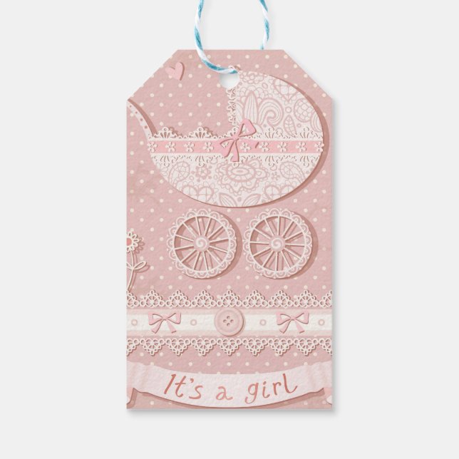 Es ist ein Mädchen, eine neue geborene Mädchenkünd Geschenkanhänger (Rückseite)