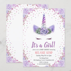 Es ist ein Mädchen Einhorn Florales Baby Shower Ei Einladung