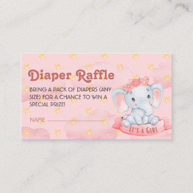 Es ist ein Mädchen Elefanten Pink Diaper Raffle Ti Begleitkarte (Vorderseite)