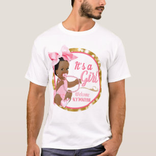 Es ist ein Mädchen Ethnic Baby Girl Pink Bow & Pea T-Shirt