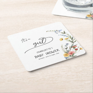 Es ist ein Mädchen! Farbige Wildblumen-Baby-Party Rechteckiger Pappuntersetzer