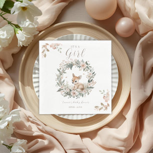 Es ist ein Mädchen Florales Reh Baby Shower Tischd Serviette
