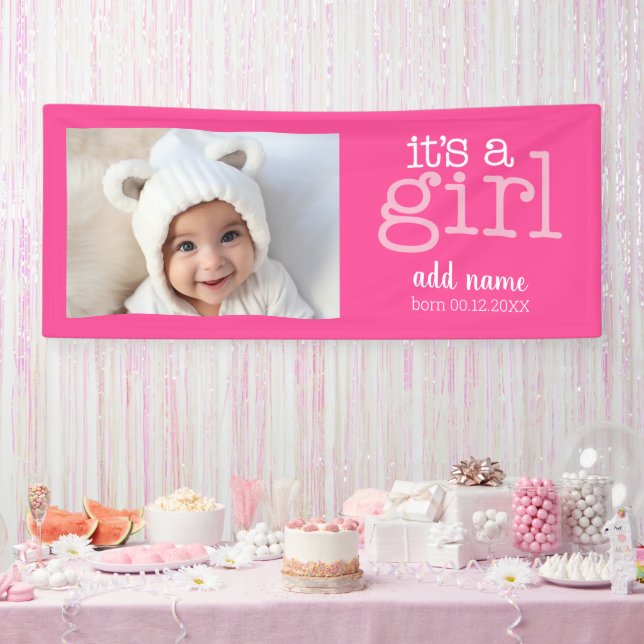 Es ist ein Mädchen - Foto Moderne, Whimsikale Weiß Banner (Party)