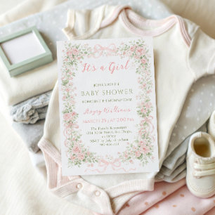Es ist ein Mädchen Garten Florales Band Rose Baby  Einladung
