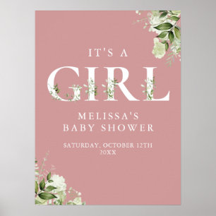 Es ist ein Mädchen Grüne Staubteller Rosa Baby Sho Poster