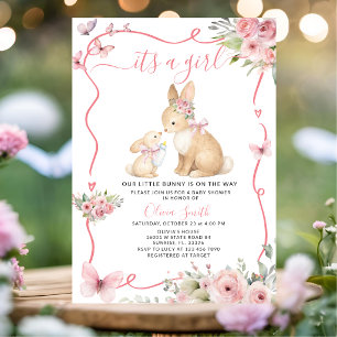 Es ist ein Mädchen-Häschen-Baby-Shower Pink Floral Einladung