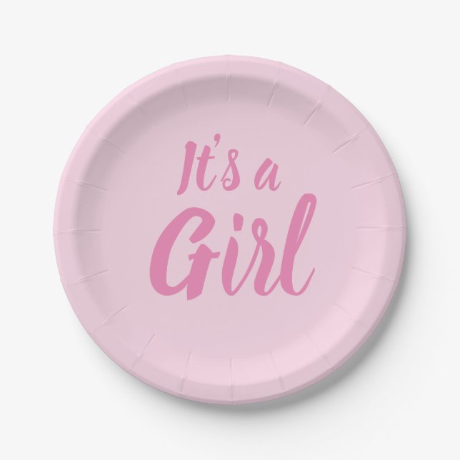 Es ist ein Mädchen, hellrosa Babydusche Geschlecht Pappteller (Vorderseite)