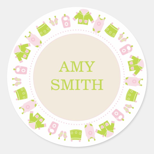 {es ist ein Mädchen!} kleiner Wäscheständer mit Ba Runder Aufkleber (Vorderseite)