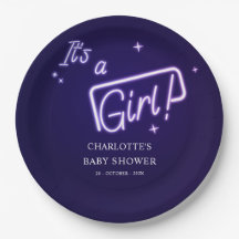 Es ist ein Mädchen! Lila Neon Text Baby Dusche