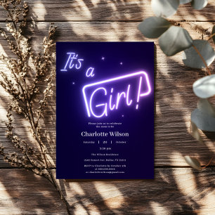 Es ist ein Mädchen! Lila Neon-Text Baby Shower Einladung