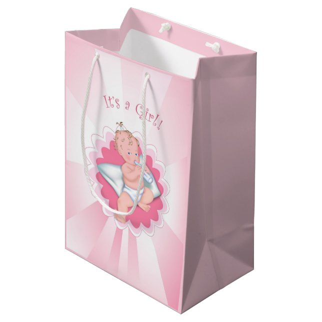 "Es ist ein Mädchen!" Mittlere Geschenktüte (Vorderseite Schrägansicht)
