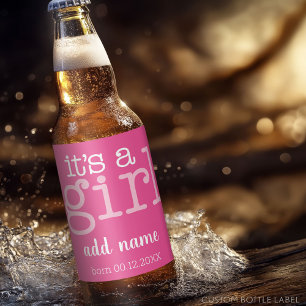 Es ist ein Mädchen - modern, whimsical pink Bierflaschenetikett