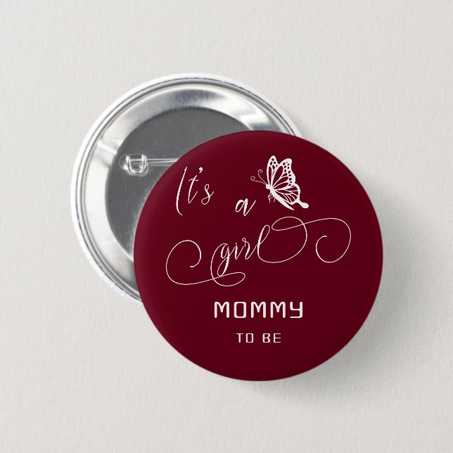 Es ist ein Mädchen Modernes Minimal Schmetterling  Button (Vorne & Hinten)
