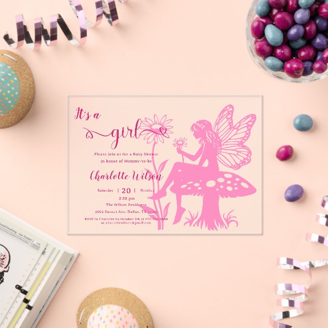 Es ist ein Mädchen! Mushroom und Blume Babydusche Acryleinladungen (Insitu (Feier))