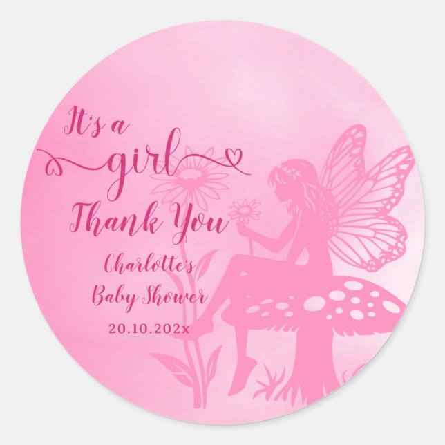 Es ist ein Mädchen! Mushroom und Blume Babydusche Runder Aufkleber (Vorderseite)