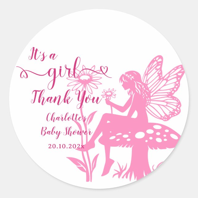 Es ist ein Mädchen! Mushroom und Blume Babydusche Runder Aufkleber (Vorderseite)