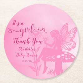 Es ist ein Mädchen! Mushroom und Blume Babydusche Runder Pappuntersetzer