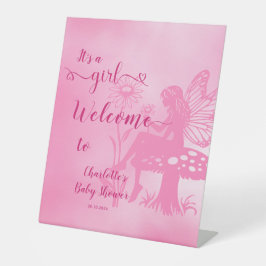 Es ist ein Mädchen! Mushroom und Blume Babydusche Sockelschild