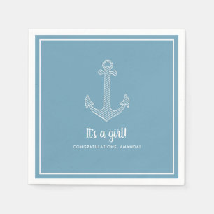 Es ist ein Mädchen Nautical Blaue Baby Shower Serv Serviette