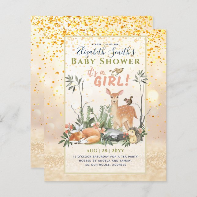 Es ist ein MÄDCHEN! Niedlich Woodland Baby Animals (Vorne/Hinten)