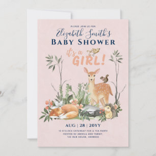 Es ist ein MÄDCHEN! Niedlich Woodland Baby Animals Einladung