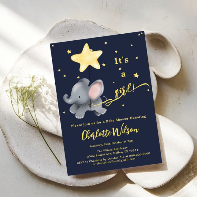 Es ist ein Mädchen! Niedliche Elephant & Balloon B Einladung (Von Creator hochgeladen)