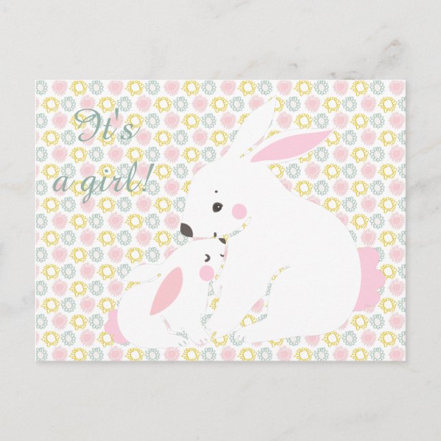 Es ist ein Mädchen! Niedliche Mutter und Baby-Hase Ankündigungspostkarte (Vorderseite)