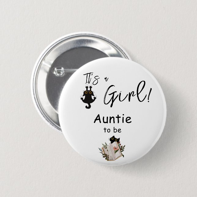Es ist ein Mädchen! Niedliche Schwarze Katze und z Button (Vorne & Hinten)
