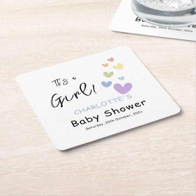 Es ist ein Mädchen! Niedliche und farbenfrohe Herz Rechteckiger Pappuntersetzer (angewinkelt)