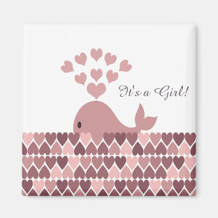 Es ist ein Mädchen! Niedlicher Rosa Whale Magnet